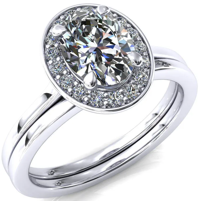 Rings Fire Brilliance Holly Oval Center Stone 4 Prong Pinpoint Floating Halo Scalloped Cathedral Ring