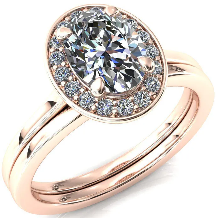 Rings Fire Brilliance Holly Oval Center Stone 4 Prong Pinpoint Floating Halo Scalloped Cathedral Ring