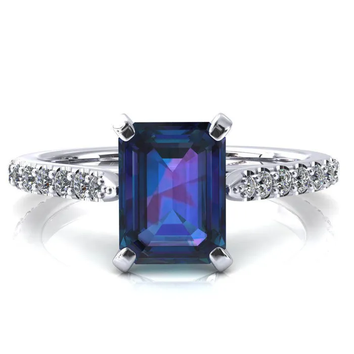 Rings Fire Brilliance Kelsy Emerald Alexandrite 4 Prong 34 Shared Scalloped Inverted Cathedral Ring Rings Fire Brilliance Kelsy Emerald Alexandrite 4 Prong 34 Shared Scalloped Inverted Cathedral Ring