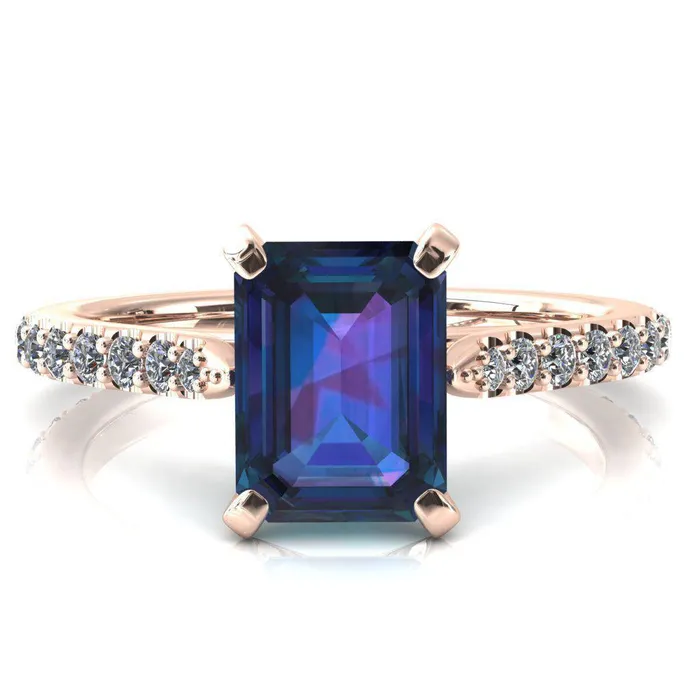 Rings Fire Brilliance Kelsy Emerald Alexandrite 4 Prong 34 Shared Scalloped Inverted Cathedral Ring
