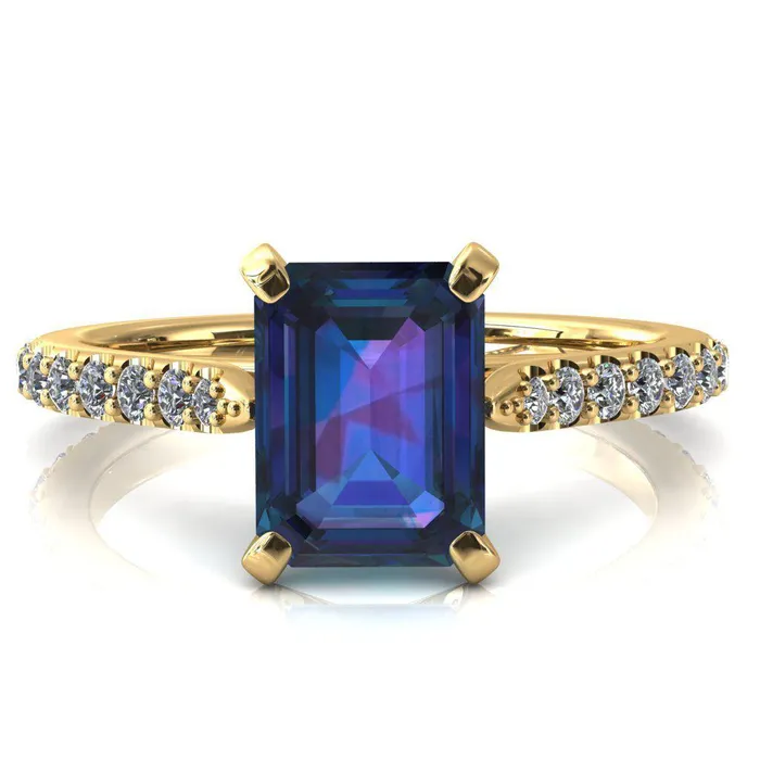 Rings Fire Brilliance Kelsy Emerald Alexandrite 4 Prong 34 Shared Scalloped Inverted Cathedral Ring