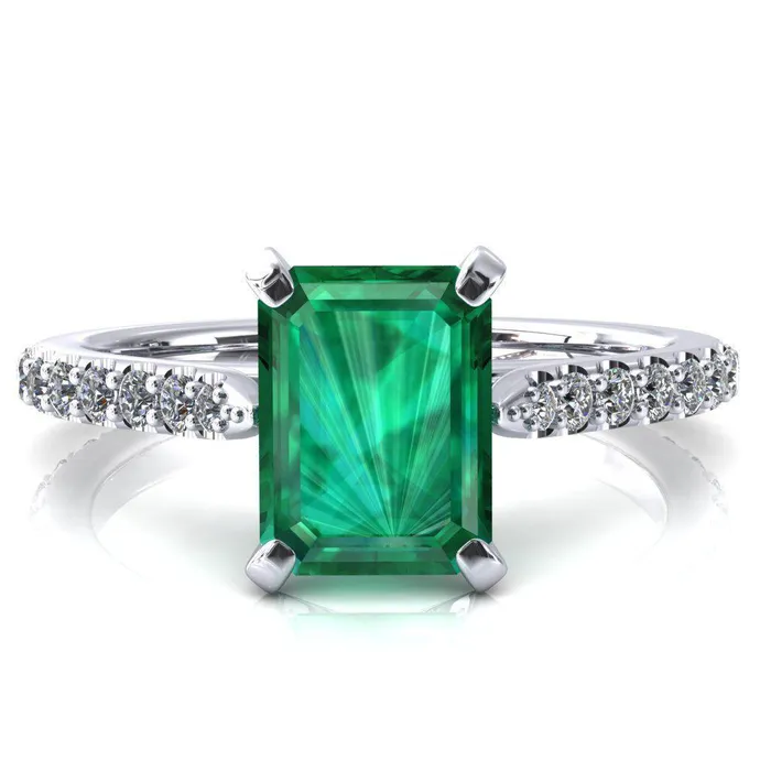 Rings Fire Brilliance Kelsy Emerald Emerald 4 Prong 34 Shared Scalloped Inverted Cathedral Ring Rings Fire Brilliance Kelsy Emerald Emerald 4 Prong 34 Shared Scalloped Inverted Cathedral Ring