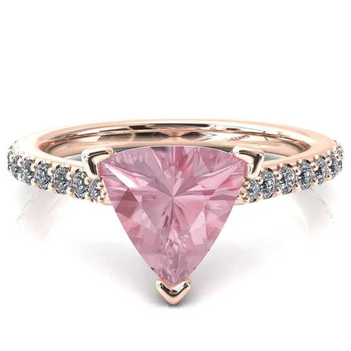 Rings Fire Brilliance Kelsy Trillion Pink Sapphire 3 Prong 34 Shared Scalloped Inverted Cathedral Ring