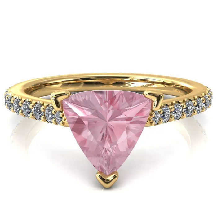Rings Fire Brilliance Kelsy Trillion Pink Sapphire 3 Prong 34 Shared Scalloped Inverted Cathedral Ring