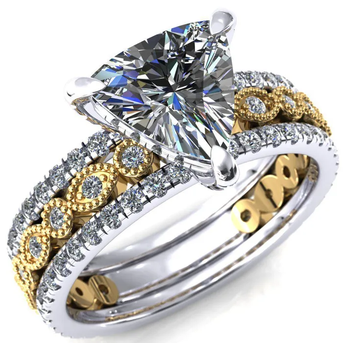 Rings Fire Brilliance Lizette Trillion Moissanite 3 Claw Prong 34 Eternity Milgrain Diamond Shank Engagement Ring Rings Fire Brilliance Lizette Trillion Moissanite 3 Claw Prong 34 Eternity Milgrain Diamond Shank Engagement Ring