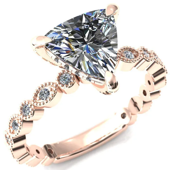 Rings Fire Brilliance Lizette Trillion Moissanite 3 Claw Prong 34 Eternity Milgrain Diamond Shank Engagement Ring