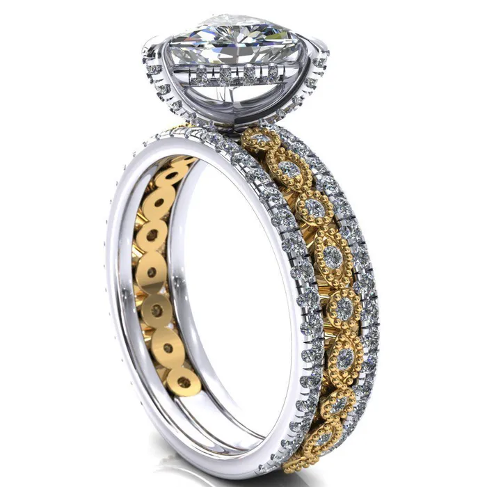 Rings Fire Brilliance Lizette Trillion Moissanite 3 Claw Prong 34 Eternity Milgrain Diamond Shank Engagement Ring