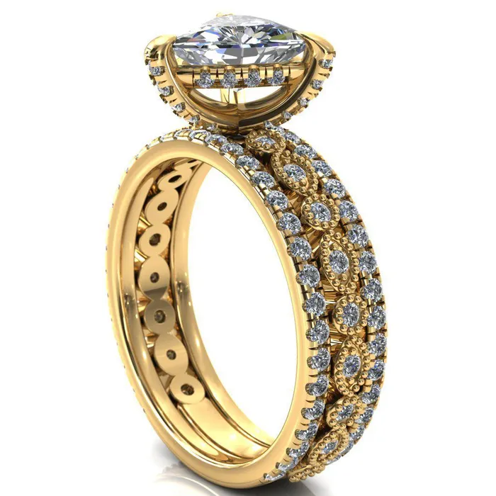 Rings Fire Brilliance Lizette Trillion Moissanite 3 Claw Prong 34 Eternity Milgrain Diamond Shank Engagement Ring