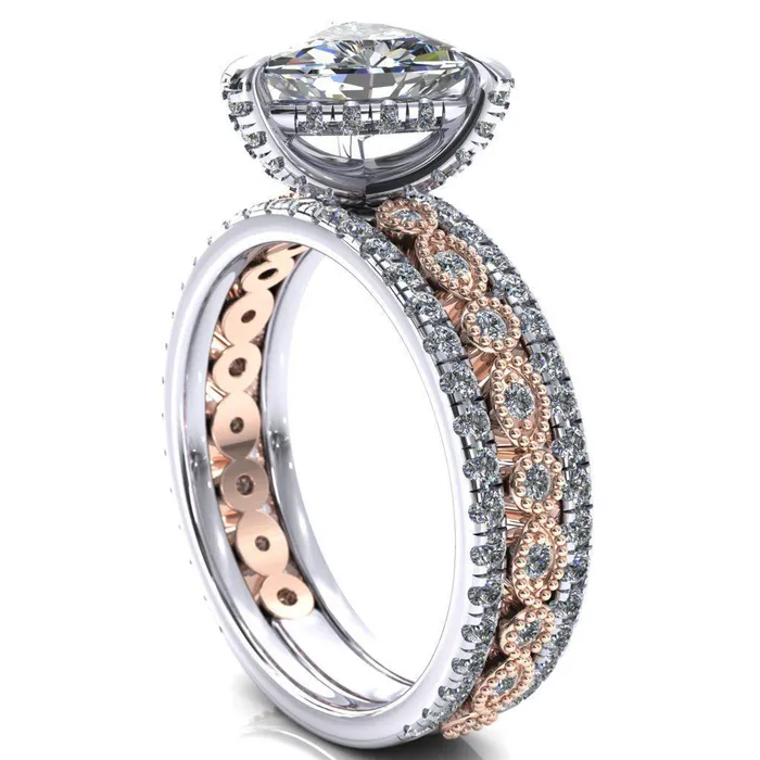Rings Fire Brilliance Lizette Trillion Moissanite 3 Claw Prong 34 Eternity Milgrain Diamond Shank Engagement Ring