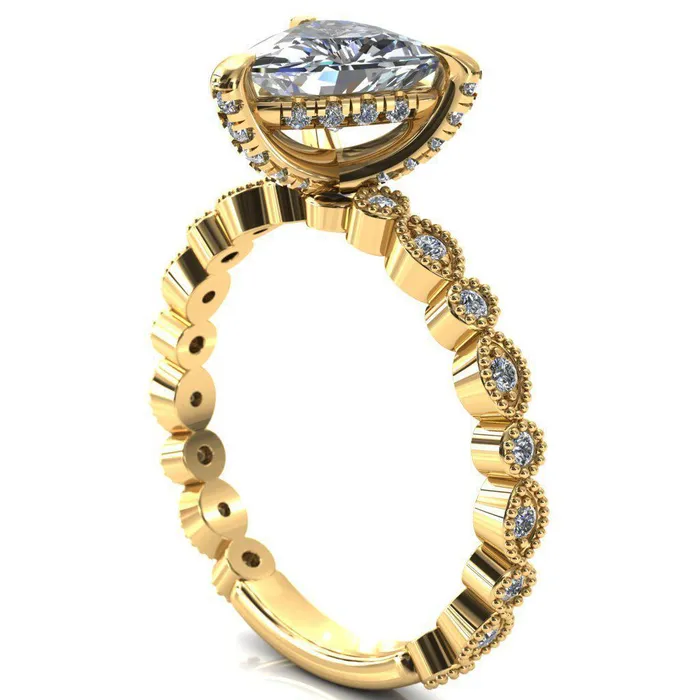 Rings Fire Brilliance Lizette Trillion Moissanite 3 Claw Prong 34 Eternity Milgrain Diamond Shank Engagement Ring