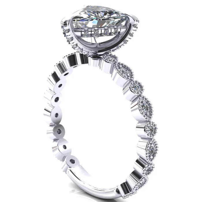 Rings Fire Brilliance Lizette Trillion Moissanite 3 Claw Prong 34 Eternity Milgrain Diamond Shank Engagement Ring
