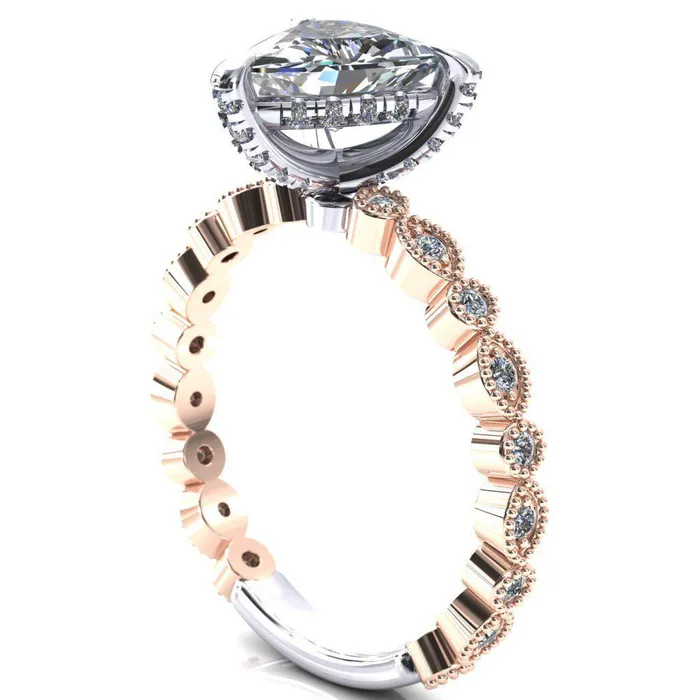 Rings Fire Brilliance Lizette Trillion Moissanite 3 Claw Prong 34 Eternity Milgrain Diamond Shank Engagement Ring