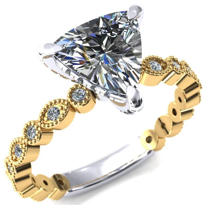 Rings Fire Brilliance Lizette Trillion Moissanite 3 Claw Prong 34 Eternity Milgrain Diamond Shank Engagement Ring