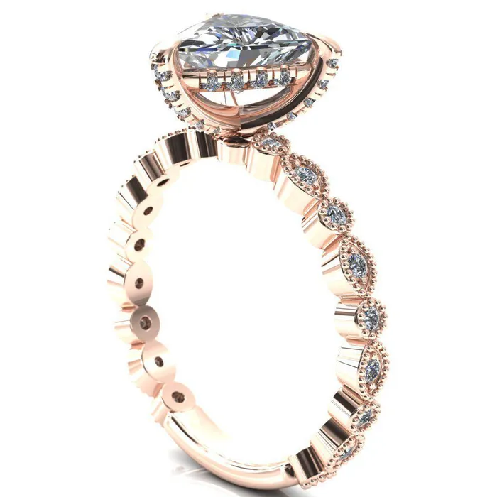 Rings Fire Brilliance Lizette Trillion Moissanite 3 Claw Prong 34 Eternity Milgrain Diamond Shank Engagement Ring