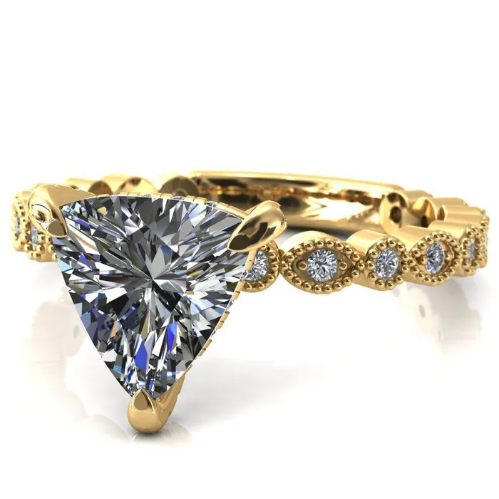 Rings Fire Brilliance Lizette Trillion Moissanite 3 Claw Prong 34 Eternity Milgrain Diamond Shank Engagement Ring