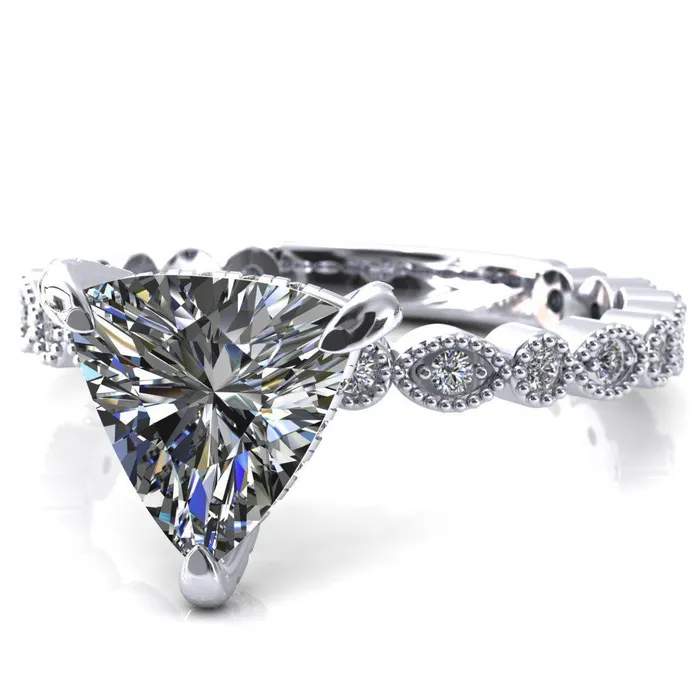 Rings Fire Brilliance Lizette Trillion Moissanite 3 Claw Prong 34 Eternity Milgrain Diamond Shank Engagement Ring