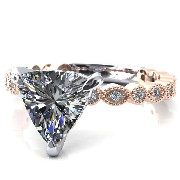 Rings Fire Brilliance Lizette Trillion Moissanite 3 Claw Prong 34 Eternity Milgrain Diamond Shank Engagement Ring
