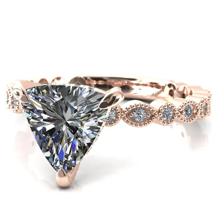 Rings Fire Brilliance Lizette Trillion Moissanite 3 Claw Prong 34 Eternity Milgrain Diamond Shank Engagement Ring