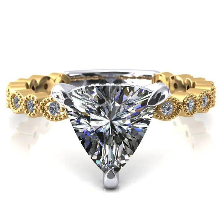 Rings Fire Brilliance Lizette Trillion Moissanite 3 Claw Prong 34 Eternity Milgrain Diamond Shank Engagement Ring