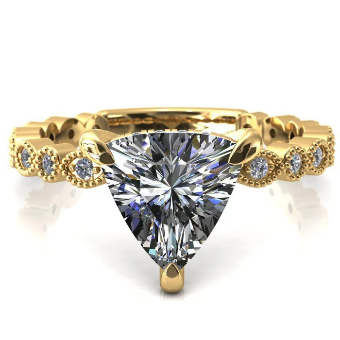 Rings Fire Brilliance Lizette Trillion Moissanite 3 Claw Prong 34 Eternity Milgrain Diamond Shank Engagement Ring
