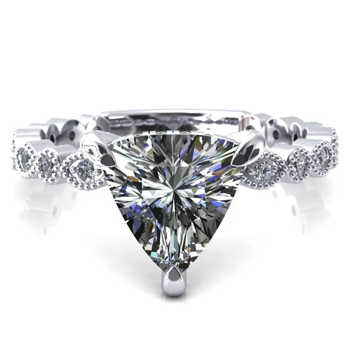 Rings Fire Brilliance Lizette Trillion Moissanite 3 Claw Prong 34 Eternity Milgrain Diamond Shank Engagement Ring