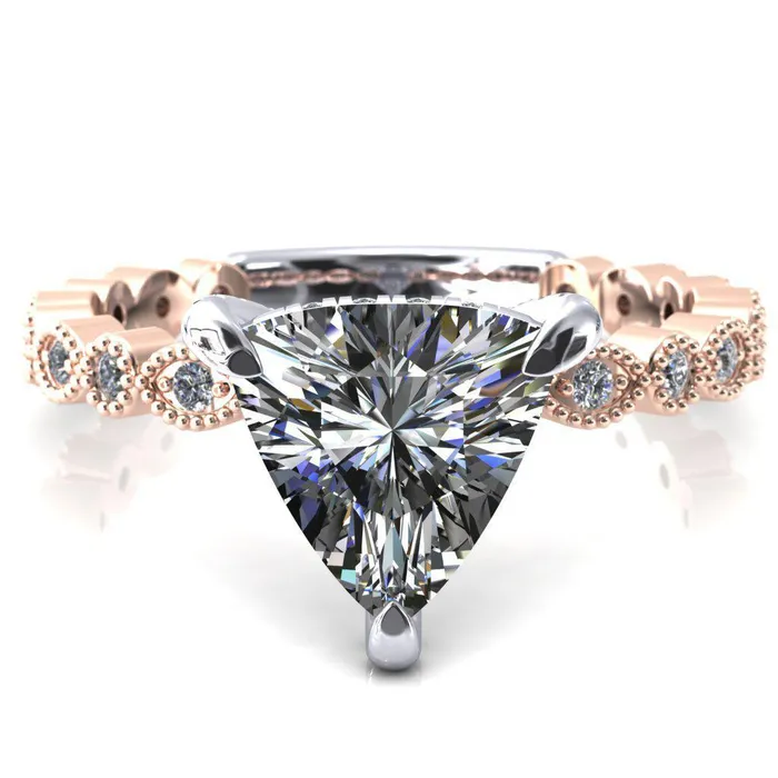 Rings Fire Brilliance Lizette Trillion Moissanite 3 Claw Prong 34 Eternity Milgrain Diamond Shank Engagement Ring