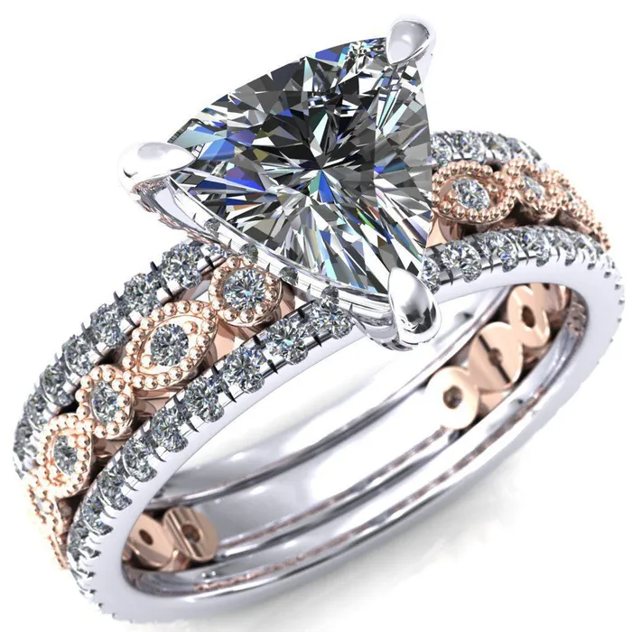 Rings Fire Brilliance Lizette Trillion Moissanite 3 Claw Prong 34 Eternity Milgrain Diamond Shank Engagement Ring