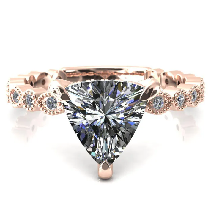Rings Fire Brilliance Lizette Trillion Moissanite 3 Claw Prong 34 Eternity Milgrain Diamond Shank Engagement Ring