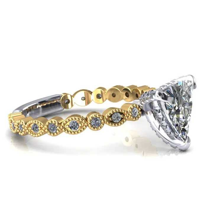 Rings Fire Brilliance Lizette Trillion Moissanite 3 Claw Prong 34 Eternity Milgrain Diamond Shank Engagement Ring