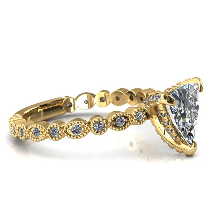 Rings Fire Brilliance Lizette Trillion Moissanite 3 Claw Prong 34 Eternity Milgrain Diamond Shank Engagement Ring