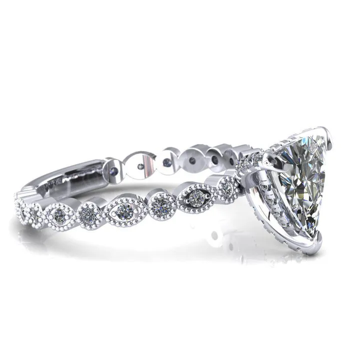 Rings Fire Brilliance Lizette Trillion Moissanite 3 Claw Prong 34 Eternity Milgrain Diamond Shank Engagement Ring