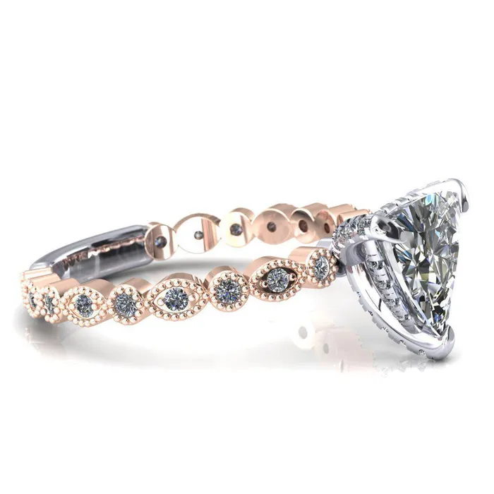 Rings Fire Brilliance Lizette Trillion Moissanite 3 Claw Prong 34 Eternity Milgrain Diamond Shank Engagement Ring