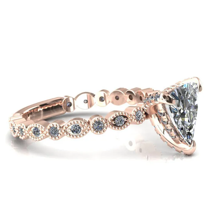 Rings Fire Brilliance Lizette Trillion Moissanite 3 Claw Prong 34 Eternity Milgrain Diamond Shank Engagement Ring