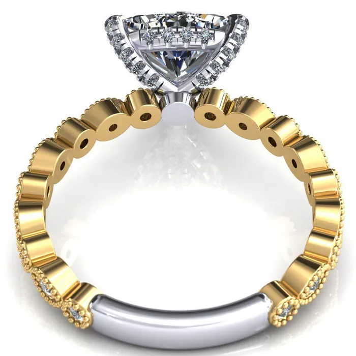 Rings Fire Brilliance Lizette Trillion Moissanite 3 Claw Prong 34 Eternity Milgrain Diamond Shank Engagement Ring