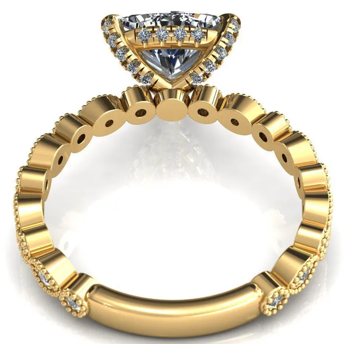 Rings Fire Brilliance Lizette Trillion Moissanite 3 Claw Prong 34 Eternity Milgrain Diamond Shank Engagement Ring