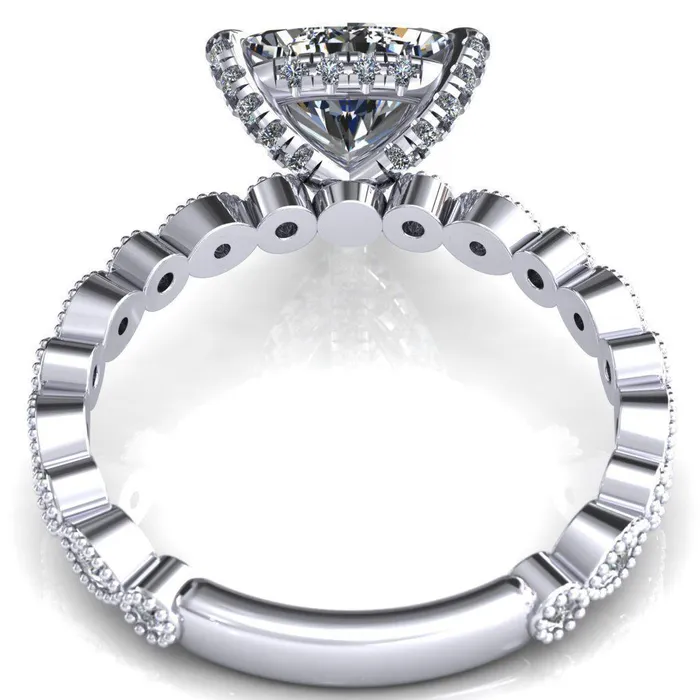 Rings Fire Brilliance Lizette Trillion Moissanite 3 Claw Prong 34 Eternity Milgrain Diamond Shank Engagement Ring