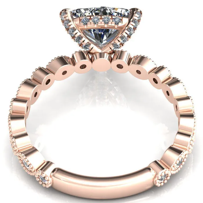 Rings Fire Brilliance Lizette Trillion Moissanite 3 Claw Prong 34 Eternity Milgrain Diamond Shank Engagement Ring