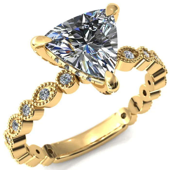 Rings Fire Brilliance Lizette Trillion Moissanite 3 Claw Prong 34 Eternity Milgrain Diamond Shank Engagement Ring