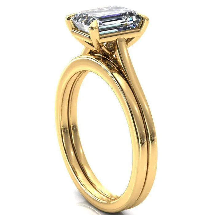 Rings Fire Brilliance Lizzy Emerald Center Stone 4 Claw Prong Cathedral Engagement Ring