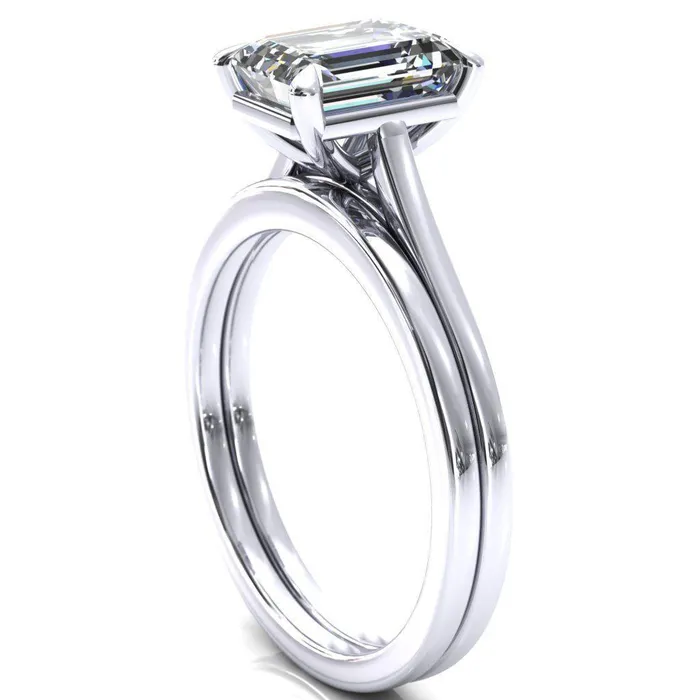 Rings Fire Brilliance Lizzy Emerald Center Stone 4 Claw Prong Cathedral Engagement Ring