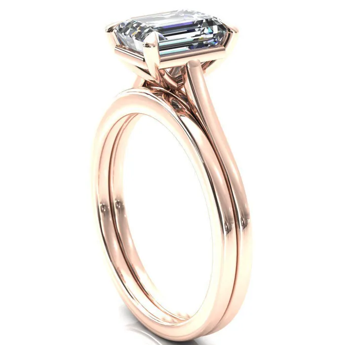 Rings Fire Brilliance Lizzy Emerald Center Stone 4 Claw Prong Cathedral Engagement Ring