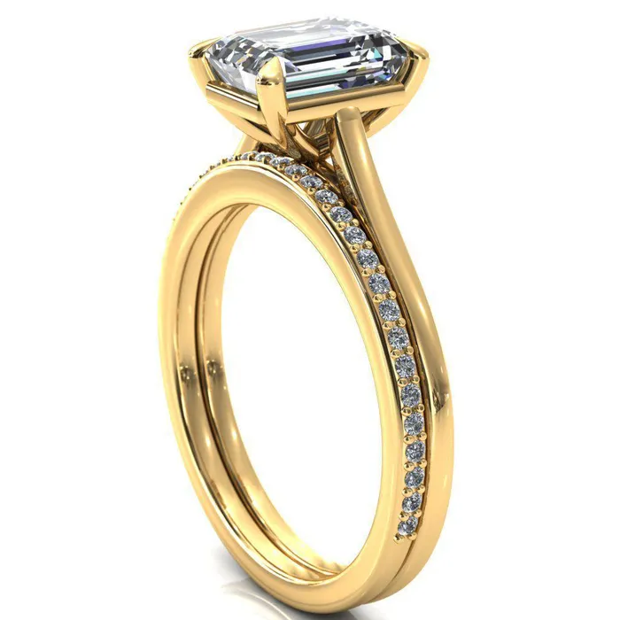 Rings Fire Brilliance Lizzy Emerald Center Stone 4 Claw Prong Cathedral Engagement Ring