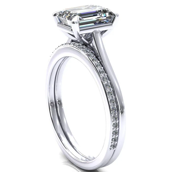 Rings Fire Brilliance Lizzy Emerald Center Stone 4 Claw Prong Cathedral Engagement Ring