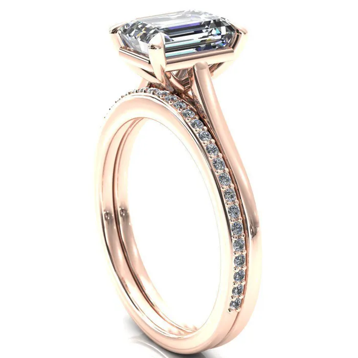 Rings Fire Brilliance Lizzy Emerald Center Stone 4 Claw Prong Cathedral Engagement Ring