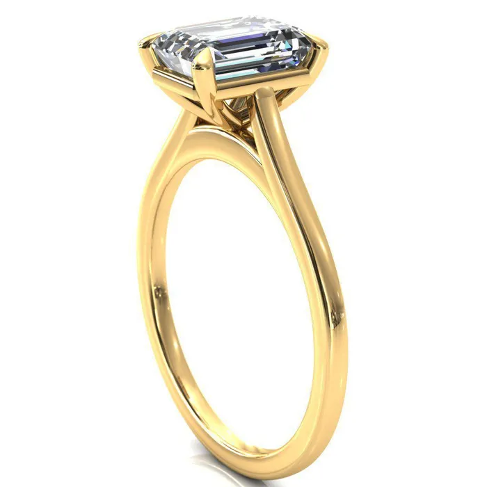 Rings Fire Brilliance Lizzy Emerald Center Stone 4 Claw Prong Cathedral Engagement Ring