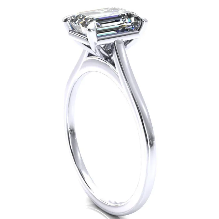 Rings Fire Brilliance Lizzy Emerald Center Stone 4 Claw Prong Cathedral Engagement Ring