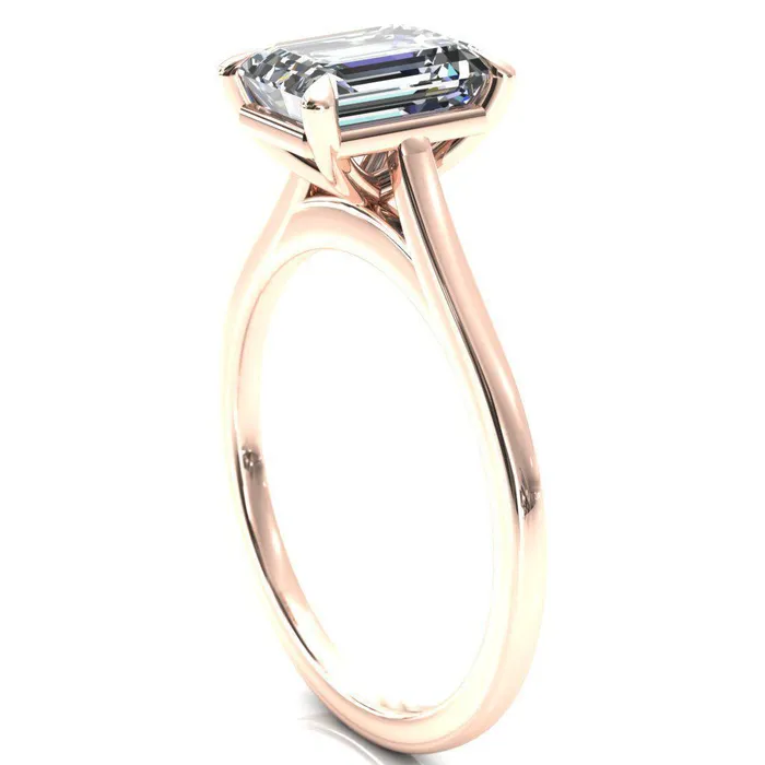 Rings Fire Brilliance Lizzy Emerald Center Stone 4 Claw Prong Cathedral Engagement Ring