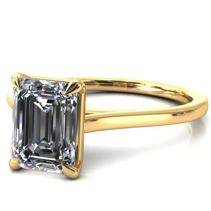 Rings Fire Brilliance Lizzy Emerald Center Stone 4 Claw Prong Cathedral Engagement Ring