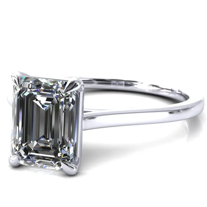Rings Fire Brilliance Lizzy Emerald Center Stone 4 Claw Prong Cathedral Engagement Ring