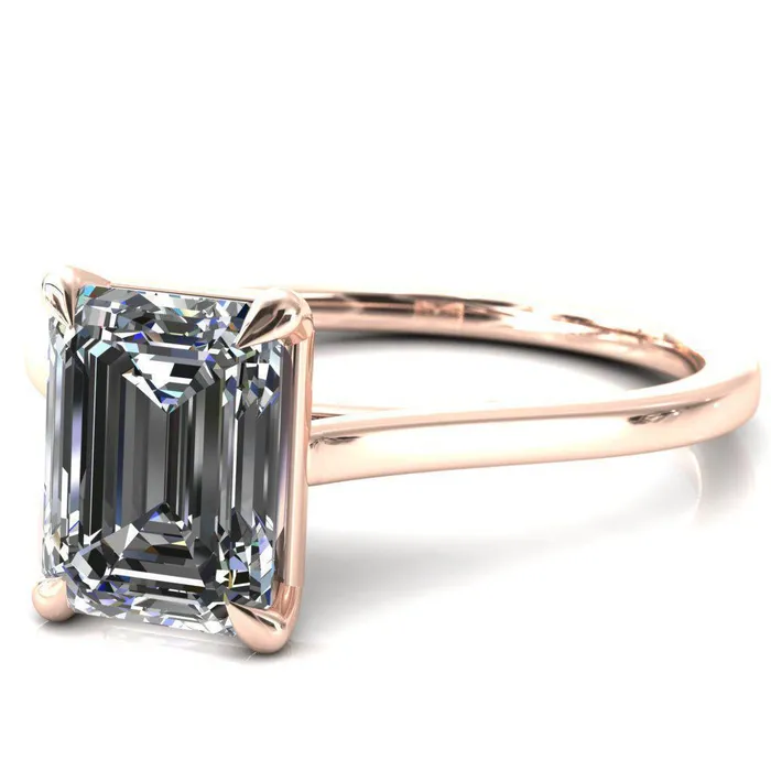 Rings Fire Brilliance Lizzy Emerald Center Stone 4 Claw Prong Cathedral Engagement Ring